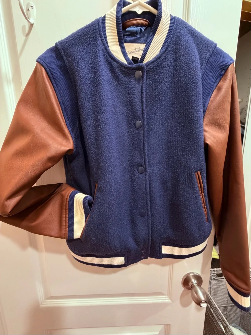 Universal Thread Navy and Brown Varsity Jacket women